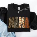 Medium Black Vintage Mama Halloween Patchwork Leopard Print Checkered Pumpkin Pattern Sweatshirt