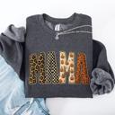 Medium Dark Gray Heather Vintage Mama Halloween Patchwork Leopard Print Checkered Pumpkin Pattern Sweatshirt