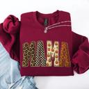Small Maroon Vintage Mama Halloween Patchwork Leopard Print Checkered Pumpkin Pattern Sweatshirt