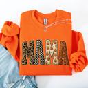 XL Orange Vintage Mama Halloween Patchwork Leopard Print Checkered Pumpkin Pattern Sweatshirt