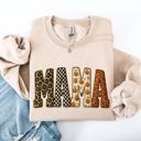 Large Sand Vintage Mama Halloween Patchwork Leopard Print Checkered Pumpkin Pattern Sweatshirt