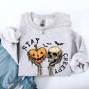 XL Ash Light Gray Stay Creepy Halloween Pumpkin Heart Skeleton Cute Bats Spooky Nightfall Gothic Adventure Sweatshirt