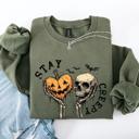 Small Military Green Stay Creepy Halloween Pumpkin Heart Skeleton Cute Bats Spooky Nightfall Gothic Adventure Sweatshirt