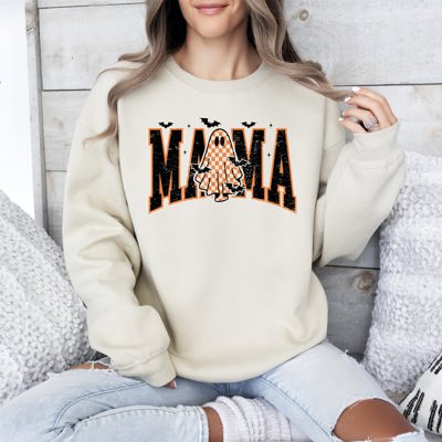Halloween Mama Ghost Checkered Leopard Pumpkin Vintage Retro Spooky Pattern Graphic Sweatshirt