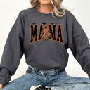 Large Dark Gray Heather Halloween Mama Ghost Checkered Leopard Pumpkin Vintage Retro Spooky Pattern Graphic Sweatshirt