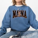 Medium Indigo Blue Halloween Mama Ghost Checkered Leopard Pumpkin Vintage Retro Spooky Pattern Graphic Sweatshirt