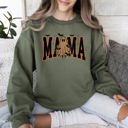 Large Military Green Halloween Mama Ghost Checkered Leopard Pumpkin Vintage Retro Spooky Pattern Graphic Sweatshirt