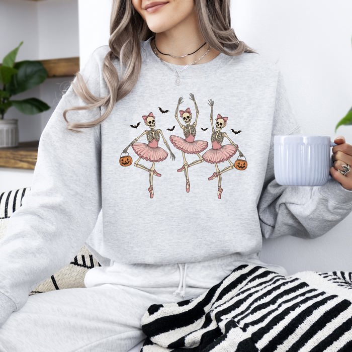 Dancing Skeleton Girls Halloween Ghost Checkered Retro Vintage Spooky Fall Graphic Sweatshirt