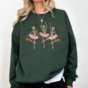 Medium Forest Green Dancing Skeleton Girls Halloween Ghost Checkered Retro Vintage Spooky Fall Graphic Sweatshirt