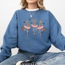 Large Indigo Blue Dancing Skeleton Girls Halloween Ghost Checkered Retro Vintage Spooky Fall Graphic Sweatshirt