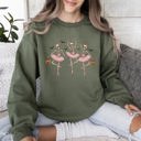Small Military Green Dancing Skeleton Girls Halloween Ghost Checkered Retro Vintage Spooky Fall Graphic Sweatshirt