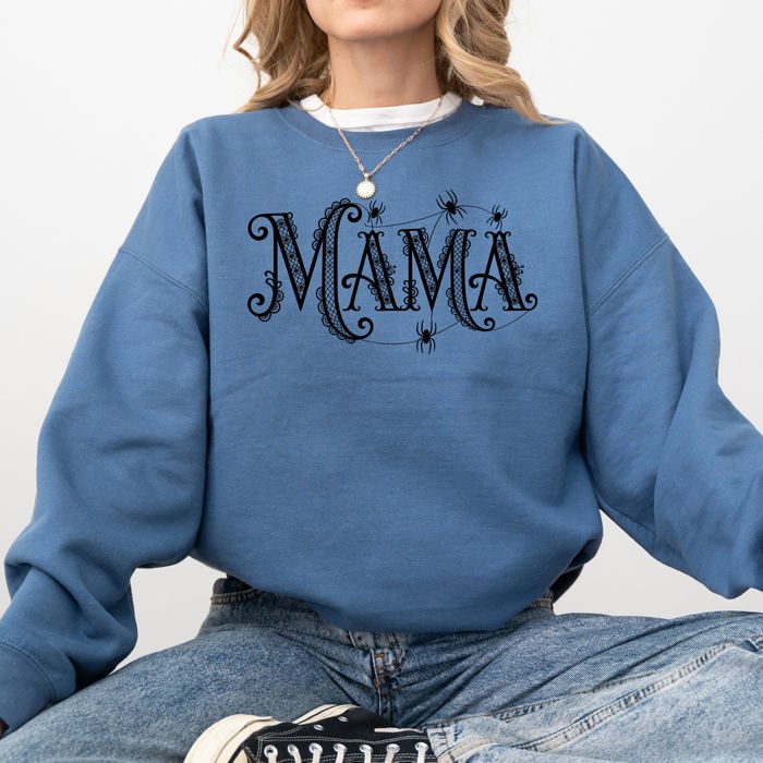 Mama Lace Spiders Halloween Ghost Checkered Retro Vintage Spooky Costume Fall Sweatshirt