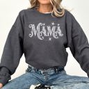 Large Dark Gray Heather Mama Lace Spiders Halloween Ghost Checkered Retro Vintage Spooky Costume Fall Sweatshirt