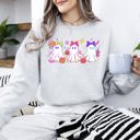 XXL Ash Light Gray Neon Ghosts Halloween Checkered Retro Vintage Spooky Costume Fall Graphic Sweatshirt