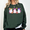 Medium Forest Green Neon Ghosts Halloween Checkered Retro Vintage Spooky Costume Fall Graphic Sweatshirt