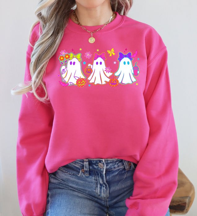 Neon Ghosts Halloween Checkered Retro Vintage Spooky Costume Fall Graphic Sweatshirt