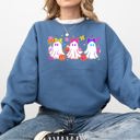 XXL Indigo Blue Neon Ghosts Halloween Checkered Retro Vintage Spooky Costume Fall Graphic Sweatshirt