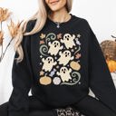 Medium Black Vintage Ghosts Floral Halloween Retro Spooky Neon Patchwork Nightfall Graphic Sweatshirt