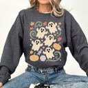 XXL Dark Gray Heather Vintage Ghosts Floral Halloween Retro Spooky Neon Patchwork Nightfall Graphic Sweatshirt