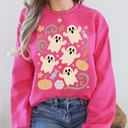 XXXL Crunchberry Bright Pink Vintage Ghosts Floral Halloween Retro Spooky Neon Patchwork Nightfall Graphic Sweatshirt