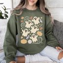 XL Military Green Vintage Ghosts Floral Halloween Retro Spooky Neon Patchwork Nightfall Graphic Sweatshirt