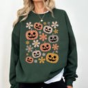  Pumpkins And Flowers Halloween Neon Retro Vintage Spooky Checkered Patchwork Graphic Sweatshirt