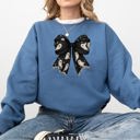 XXL Indigo Blue Halloween Bow Coquette Minimalist Retro Vintage Spooky Costume Fall Graphic Sweatshirt