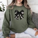 Medium Military Green Halloween Bow Coquette Minimalist Retro Vintage Spooky Costume Fall Graphic Sweatshirt