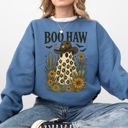 Medium Indigo Blue Boo Haw Cowboy Ghost Western Halloween Retro Vintage Spooky Costume Fall Graphic Sweatshirt
