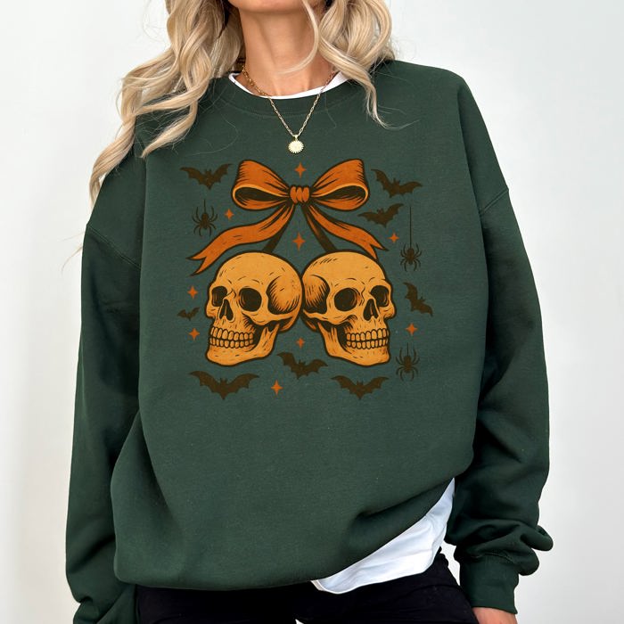 Skull Bow Coquette Bats Ghost Western Halloween Retro Vintage Spooky Graphic Sweatshirt