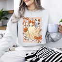 Medium Ash Light Gray Coquette Ghost Bow Lace Pumpkin Halloween Retro Vintage Spooky Costume Fall Graphic Sweatshirt