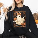 Large Black Coquette Ghost Bow Lace Pumpkin Halloween Retro Vintage Spooky Costume Fall Graphic Sweatshirt