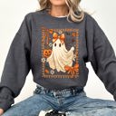 Small Dark Gray Heather Coquette Ghost Bow Lace Pumpkin Halloween Retro Vintage Spooky Costume Fall Graphic Sweatshirt