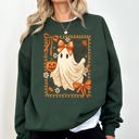 Medium Forest Green Coquette Ghost Bow Lace Pumpkin Halloween Retro Vintage Spooky Costume Fall Graphic Sweatshirt