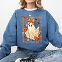 XL Indigo Blue Coquette Ghost Bow Lace Pumpkin Halloween Retro Vintage Spooky Costume Fall Graphic Sweatshirt