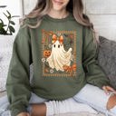 Small Military Green Coquette Ghost Bow Lace Pumpkin Halloween Retro Vintage Spooky Costume Fall Graphic Sweatshirt