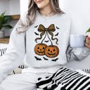 XXL Ash Light Gray Pumpkin Coquette Bow Ghosts Halloween Retro Vintage Spooky Fall Graphic Sweatshirt