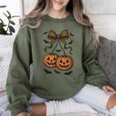 XXXL Military Green Pumpkin Coquette Bow Ghosts Halloween Retro Vintage Spooky Fall Graphic Sweatshirt
