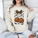 Small Sand Pumpkin Coquette Bow Ghosts Halloween Retro Vintage Spooky Fall Graphic Sweatshirt
