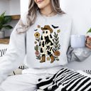 Small Ash Light Gray Cute Cowboy Ghost Western Halloween Retro Vintage Spooky Costume Fall Graphic Sweatshirt
