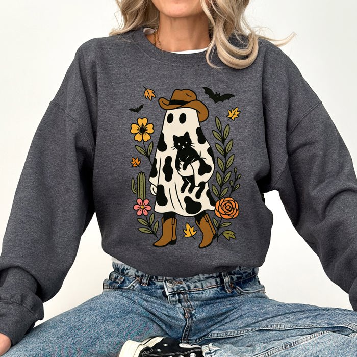 Cute Cowboy Ghost Western Halloween Retro Vintage Spooky Costume Fall Graphic Sweatshirt