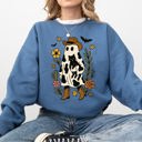 XL Indigo Blue Cute Cowboy Ghost Western Halloween Retro Vintage Spooky Costume Fall Graphic Sweatshirt