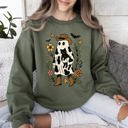 Medium Military Green Cute Cowboy Ghost Western Halloween Retro Vintage Spooky Costume Fall Graphic Sweatshirt