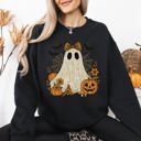 Large Black Cute Ghost Bow Coquette Bats Lace Halloween Retro Vintage Spooky Costume Fall Graphic Sweatshirt