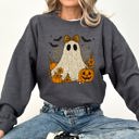 XXL Dark Gray Heather Cute Ghost Bow Coquette Bats Lace Halloween Retro Vintage Spooky Costume Fall Graphic Sweatshirt