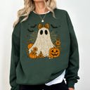 XL Forest Green Cute Ghost Bow Coquette Bats Lace Halloween Retro Vintage Spooky Costume Fall Graphic Sweatshirt