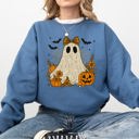 XXL Indigo Blue Cute Ghost Bow Coquette Bats Lace Halloween Retro Vintage Spooky Costume Fall Graphic Sweatshirt
