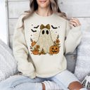 Large Sand Cute Ghost Bow Coquette Bats Lace Halloween Retro Vintage Spooky Costume Fall Graphic Sweatshirt
