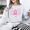 Small Ash Light Gray Pink Neon Ghost Halloween Retro Vintage Spooky Collector's Edition Graphic Sweatshirt