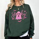 Medium Forest Green Pink Neon Ghost Halloween Retro Vintage Spooky Collector's Edition Graphic Sweatshirt
